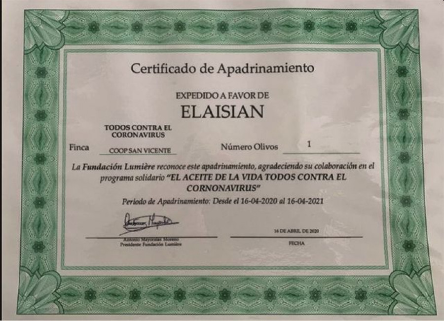 Elaisian apadrina olivo covid19 oleo